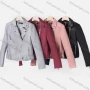 Wholesale Women's Casual Lapel Long Sleeve Zipper Plain Leather Jacket preview