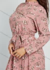 Wholesale Women's Casual Mock Neck Tie Front Floral Print Long Sleeve Midi Dress With Belt - Liuhuamall