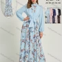 Wholesale Women's Chiffon Mock Neck Floral Print Two In One Maxi Dress With Belt 0737-1# preview