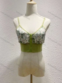 Wholesale Women's Sexy Spaghetti Strap Zip Floral Crop Cami Top 1029#, LIUHUA CLOTHING WHOLESALE