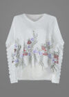 Wholesale Women's Casual Floral Print Embroidered V Neck Guipure Lace Batwing Sleeve Top - Liuhuamall