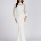 Women's Glamorous Mesh Sleeve Mock Neck Mermaid Maxi Evening Dress White Clothing Wholesale Market -LIUHUA