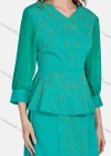 Wholesale Women's Elegant Lace Sleeve Ruffle Hem Rhinestone Blouse 2-piece Set 3445# - Liuhuamall