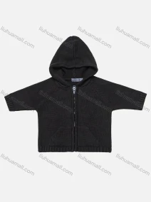 Wholesale Boys Plain Long Sleeve Hooded Zipper Dual Pockets Knited Sweater Jacket, LIUHUA CLOTHING WHOLESALE