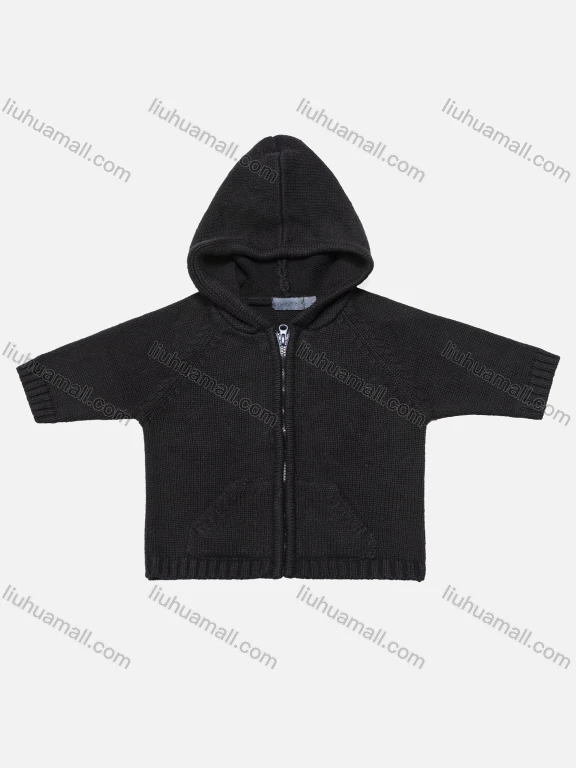 Wholesale Boys Plain Long Sleeve Hooded Zipper Dual Pockets Knited Sweater Jacket