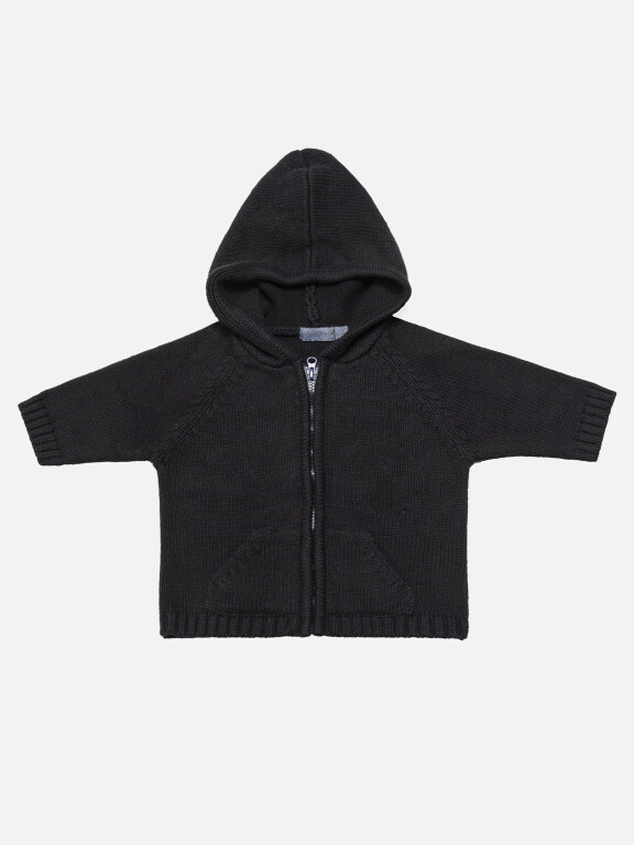 Boys Plain Long Sleeve Hooded Zipper Dual Pockets Knited Sweater Jacket, Clothing Wholesale Market -LIUHUA, KIDS-BABY, Infant-Toddlers-Clothing
