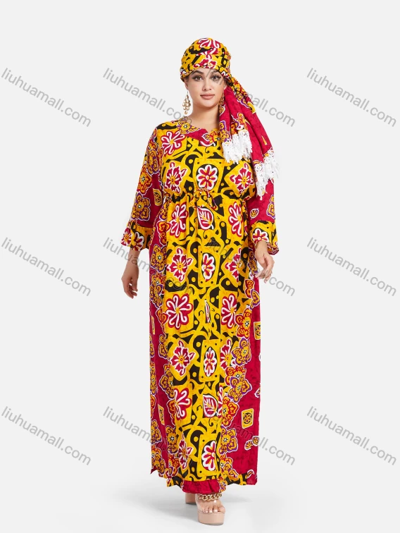 Wholesale Women's African 3/4 Sleeve Plus Size Allover Floral Print Maxi Kaftan Dress With Turban ZXV-708D2#, Guangzhou Clothing Wholesale Market & Suppliers - LIUHUAMALL, Specialty
