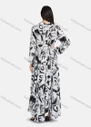 Wholesale Women's Tie Neck Lantern Sleeve Letter Print Slim Waist Ruffle Hem Maxi Dress 2218# - Liuhuamall