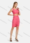 Wholesale Women's V Neck Solid Ruched Lace Up Slim Crop Top& Skirt Set - Liuhuamall