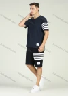 Wholesale Men's Round Neck Short Sleeve Striped T-Shirt With Shorts Set - Liuhuamall