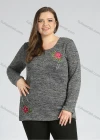 Wholesale Women's Elegant Round Neck Long Sleeve Floral Embroidery Slit Hem Knit Top - Liuhuamall