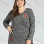Wholesale Women's Elegant Round Neck Long Sleeve Floral Embroidery Slit Hem Knit Top preview