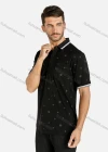 Wholesale Men's Casual Allover Print Striped Trim Patch Pocket Short Sleeve Polo Shirt - Liuhuamall