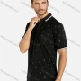 Wholesale Men's Casual Allover Print Striped Trim Patch Pocket Short Sleeve Polo Shirt preview