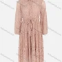 Wholesale Women's Elegant Long Sleeve Tie Front Ruffle Trim Guipure Lace Midi Dress With Belt preview