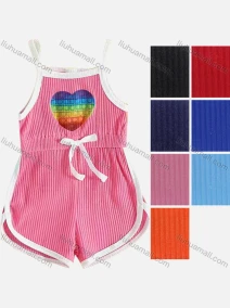 Wholesale Girls Casual Heart Print Crop Cami Top & Shorts Sets, LIUHUA CLOTHING WHOLESALE