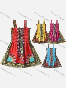 Wholesale Girls Causal Square Neck Sleeveless Folkloric Short Dress, LIUHUA CLOTHING WHOLESALE