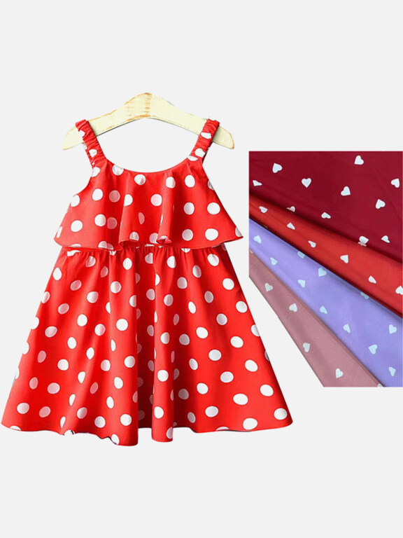 Girls Causal Round Neck Sleeveless Polka Dot Tiered Tank Dress, Clothing Wholesale Market -LIUHUA, Kids-Babies