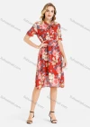 Wholesale Women's Casual Floral Print Tie Neck Short Sleeve Tie Front Knee Length Dress With Belt - Liuhuamall