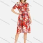 Wholesale Women's Casual Floral Print Tie Neck Short Sleeve Tie Front Knee Length Dress With Belt preview