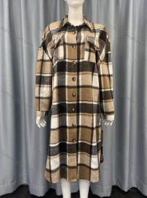 Wholesale Women's Casual Plaid Print Long Sleeve Button Down Flap Pockets Midi Shirt Dress, LIUHUA CLOTHING WHOLESALE