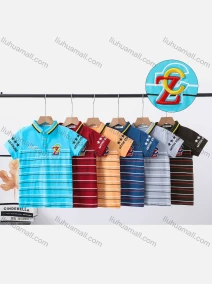 Wholesale Boy's Casual Striped & Letter Print Short Sleeve Modal Cotton Polo Shirt, LIUHUA CLOTHING WHOLESALE