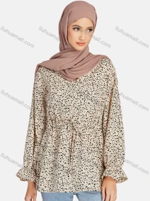 Wholesale Women's Casual Notched Neck Poet Sleeve Polka Dot Blouse 1338#, LIUHUA CLOTHING WHOLESALE