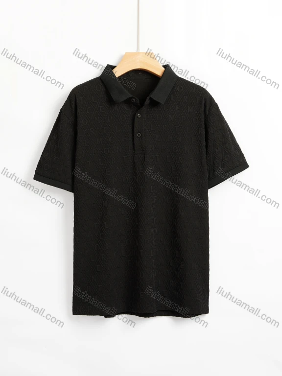 Wholesale Men's Casual Plain Letter Texture Short Sleeve Polo Shirt