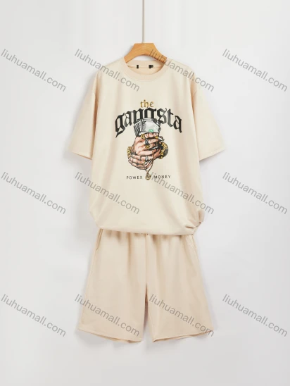 Wholesale Men's Casual Letter Graphic Round Neck Short Sleeve T-Shirts & Pockets Shorts 2-Piece Set