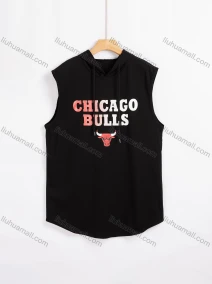 Wholesale Men's 100% Cotton Hooded Letter Print Drawstring Casual Tank Top, LIUHUA CLOTHING WHOLESALE