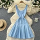 Wholesale Women's Party Sexy Sleeveless Beaded Pleated Mini Dress #DR6120 Sky Blue Clothing Wholesale Market Liuhua