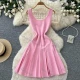 Wholesale Women's Party Sexy Sleeveless Beaded Pleated Mini Dress #DR6120 Pink Clothing Wholesale Market Liuhua