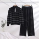 Wholesale Women's Casual Striped Zip-Up Knit Two-Piece Set #SE2615 Black Clothing Wholesale Market Liuhua