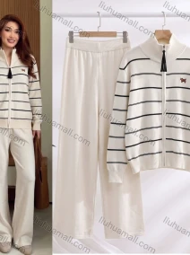 Wholesale Women's Casual Striped Zip-Up Knit Two-Piece Set #SE2615, LIUHUA CLOTHING WHOLESALE