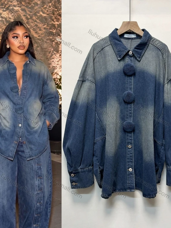 Wholesale Women's Streetwear Vintage Washed Oversized Denim Jacket #ST7796