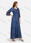 Wholesale Women's Casual Tie Front Ruffle Hem Denim Maxi Dress - Liuhuamall