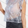 Wholesale Women's Sexy Floral Embroidery Semi-sheer Petal Hem Round Neck Crop Blouse preview
