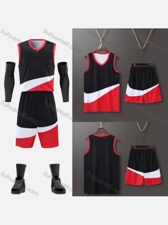 Wholesale Men's Athletic Workout V Neck Colorblock Basketball Tank Top & Sport Shorts BK002#