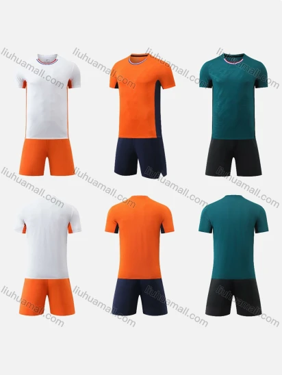 Wholesale Men's Athletic Workout Round Neck Plain Contrast Striped Trim Jersey T-Shirts & Sport Shorts F002#