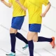 Wholesale Unisex Athletic Workout V Neck Plain Contrast Striped Trim Jersey T-Shirts & Sport Shorts F004# Yellow Clothing Wholesale Market Liuhua