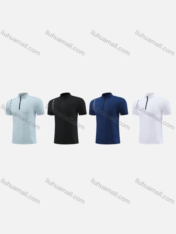 Wholesale Men's Athletic Workout Letter Mock Neck Quarter Zip Short Sleeve Top R001#