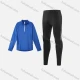 Wholesale Men's Athletic Workout Plain Mock Neck Quarter Zip Long Sleeve Top & Running Leggings R012# Blue Clothing Wholesale Market Liuhua