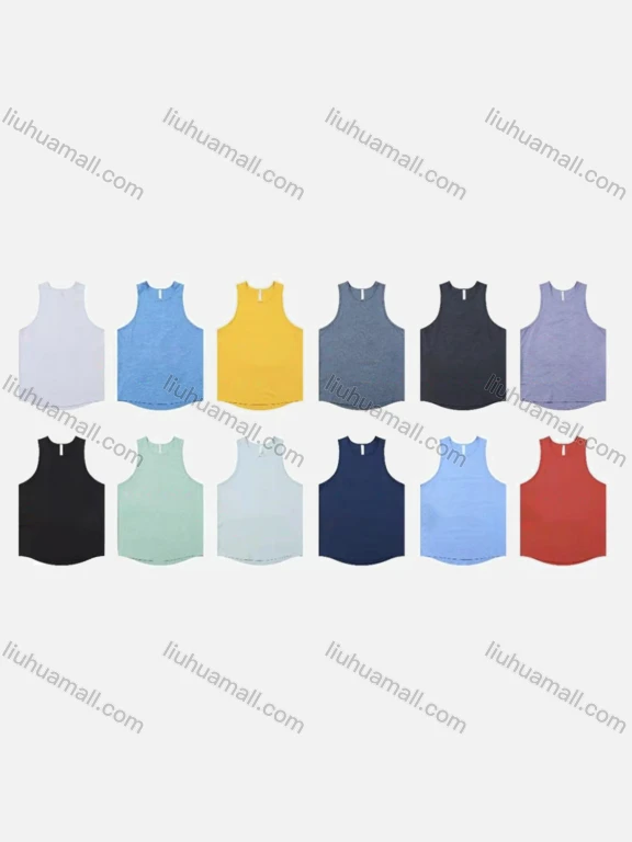 Wholesale Men's Athletic Plain Round Neck Curved Hem Workout Tank Tops V001#