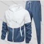 Wholesale Men's Athletic Colorblock Windproof Drawstring Hooded Long Sleeve Zipper Jacket & Pocket Jogger Pant Wb001# preview
