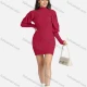 Wholesale Women's High Neck Plain Ribbed Knitted Leg of Mutton Sleeve Short Sweater Dress B605# Clothing Wholesale Market Liuhua