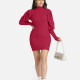Women's High Neck Plain Ribbed Knitted Leg of Mutton Sleeve Short Sweater Dress B605# Clothing Wholesale Market -LIUHUA