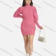 Wholesale Women's High Neck Plain Ribbed Knitted Leg of Mutton Sleeve Short Sweater Dress B653# Clothing Wholesale Market Liuhua