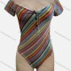 Wholesale Women's Sexy Striped Multi Color Button Front Short Sleeve Bodysuit Multi-color2 Guangzhou Clothing Wholesale Market & Suppliers -LIUHUAMALL