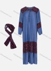 Wholesale Women's Casual Crew Neck Tie Front Long Sleeve Patchwork Ruched Denim Dress With Scarf - Liuhuamall