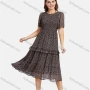 Wholesale Women's Casual Chiffon Short Sleeve Floral Print Ruched Ruffle Hem Midi Dress preview